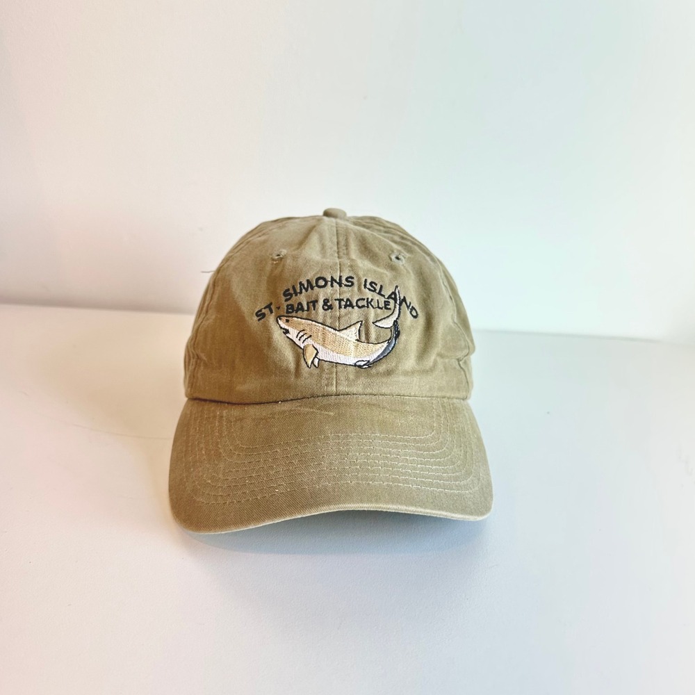 Cameo St Simons Island Bait & Tackle Shark Fishing Hat Khaki Adjustable Cap